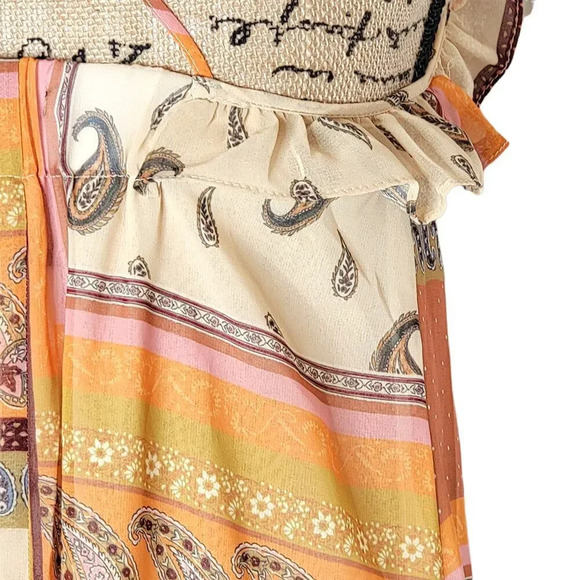 ZARA Womens Regular Patchwork Paisley Ruffle Maxi Dress Boho Orange Size XXS New - Picture 13 of 16